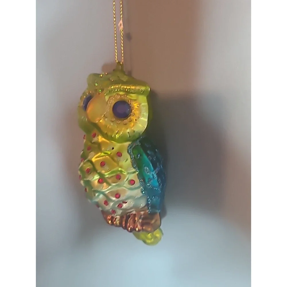 Lot 4 Blown Glass Bird Christmas‎ Ornaments Sparkly Glitter Parrot Owl Cardinal